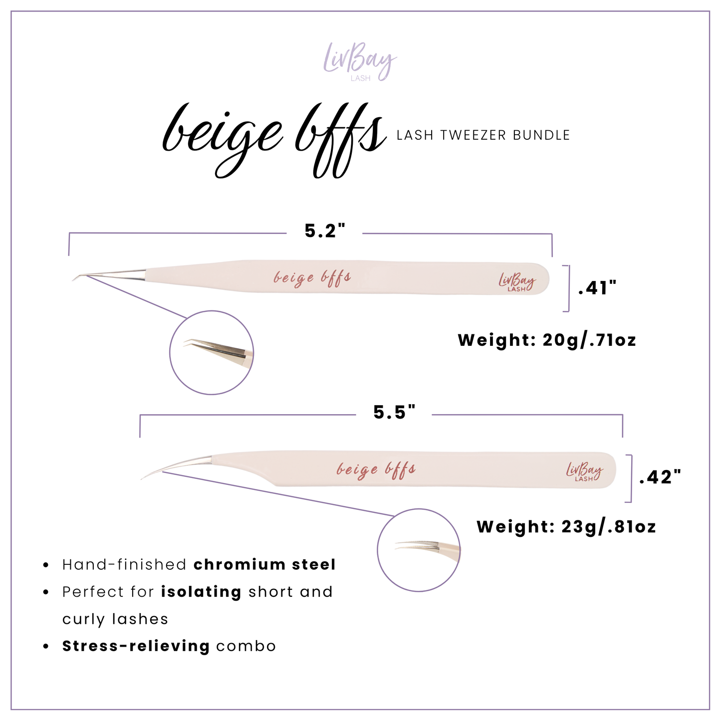 Beige BFFs Lash Tweezer Set