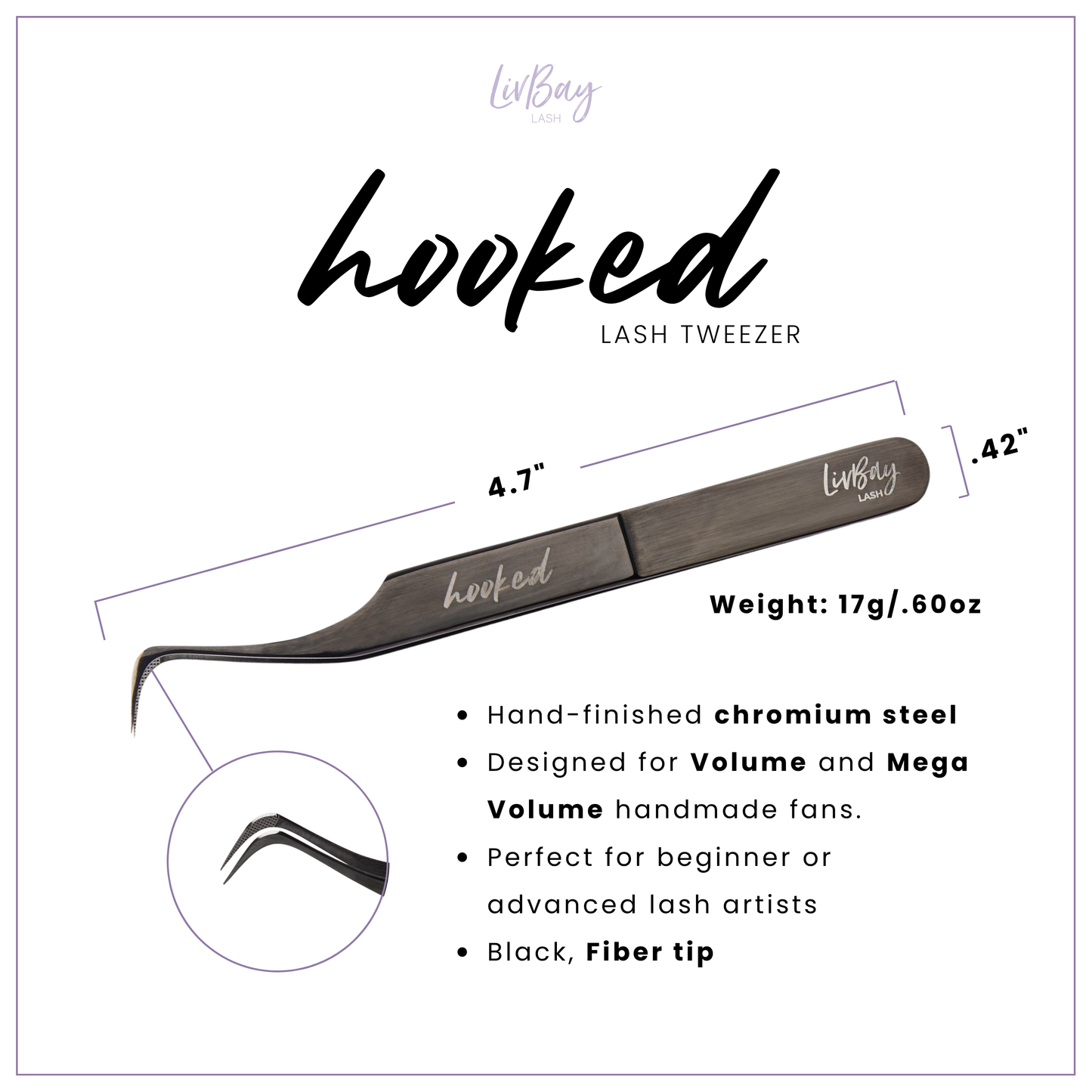 Fiber Tip Hooked Lash Tweezer