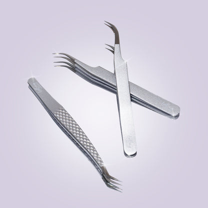 3-Piece Silver Tweezer Set + Holographic Case