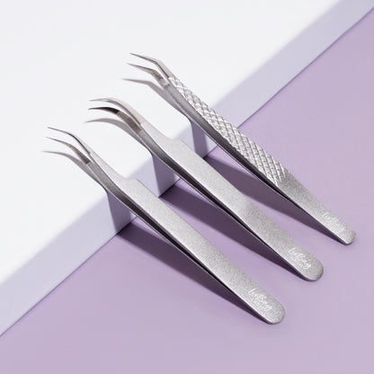 3-Piece Silver Tweezer Set + Holographic Case