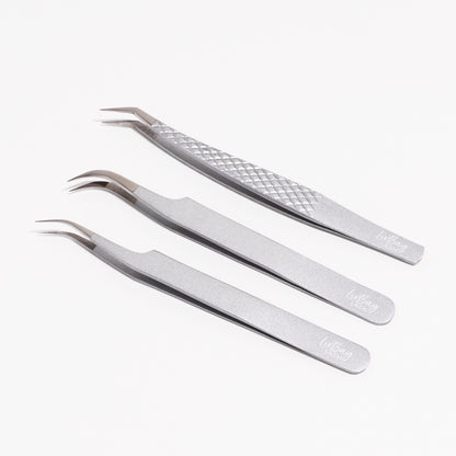 3-Piece Silver Tweezer Set + Holographic Case