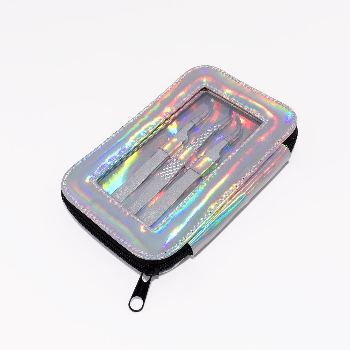 3-Piece Silver Tweezer Set + Holographic Case